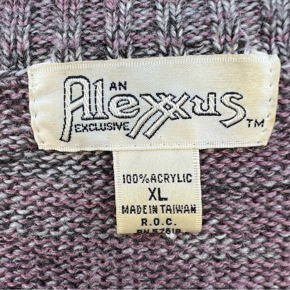 VTG Alexxus Exclusive Knit Grandpa Sweater Purple Geometric Fair Isle XL Taiwan - Picture 10 of 11